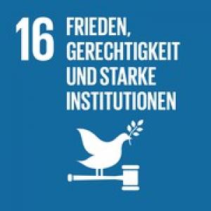 Icon zu SDG 16: Frieden, Gerechtigkeit und starke Institutionen. Quelle: wirsindfarbe.de