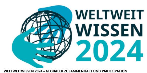 Logo Kongress "WeltWeitWissen 2024 – Globaler Zusammenhalt und Partizipation". Quelle: weltweitwissen24.de